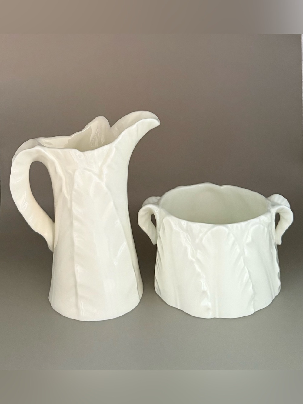 Vintage Royal Worcester, Fern Pattern, White Bone China, Sugar and Creamer